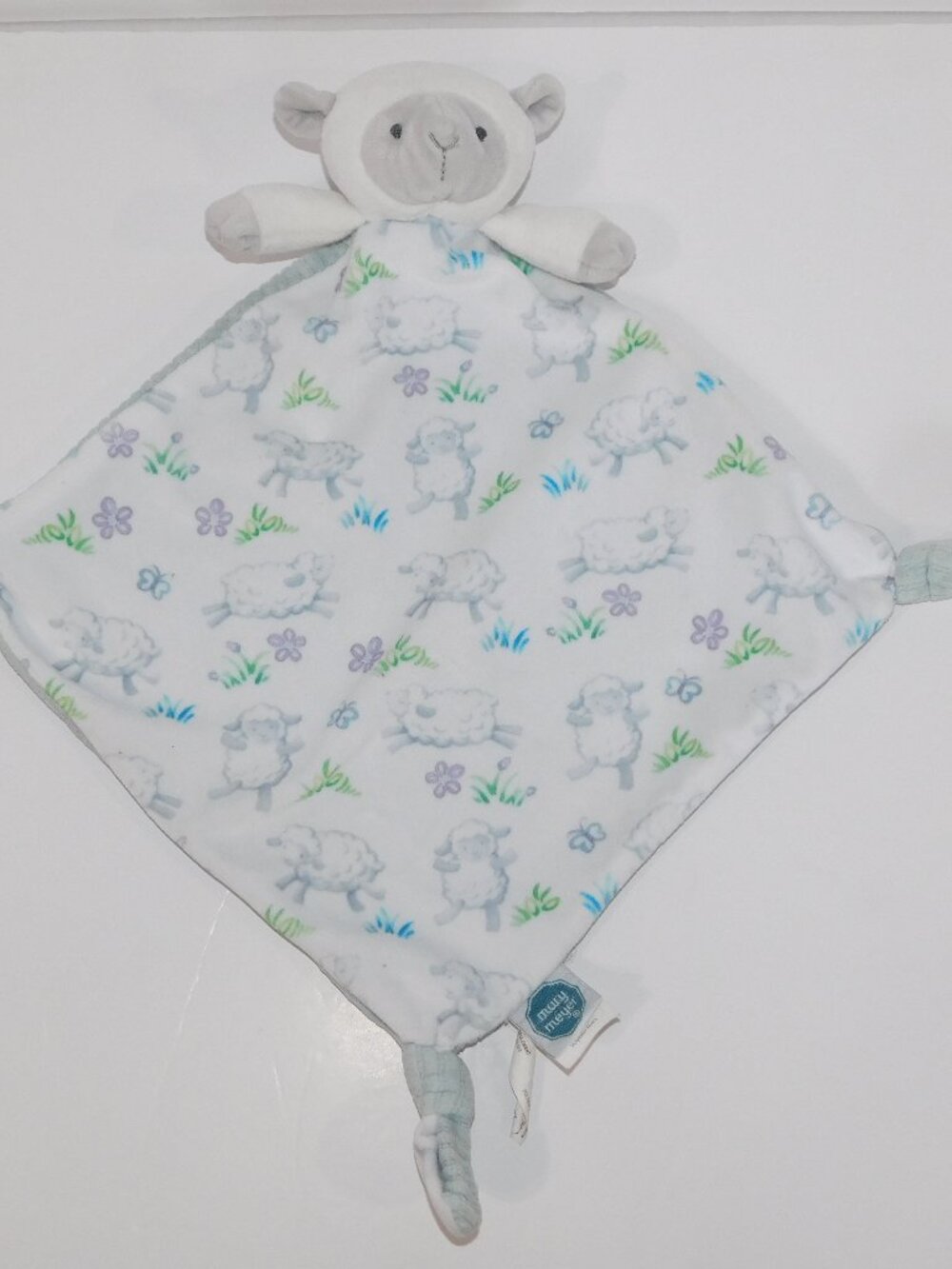 Mary Meyer White Blue  Little Knotties Lamb Sheep security blanket Baby Lovey